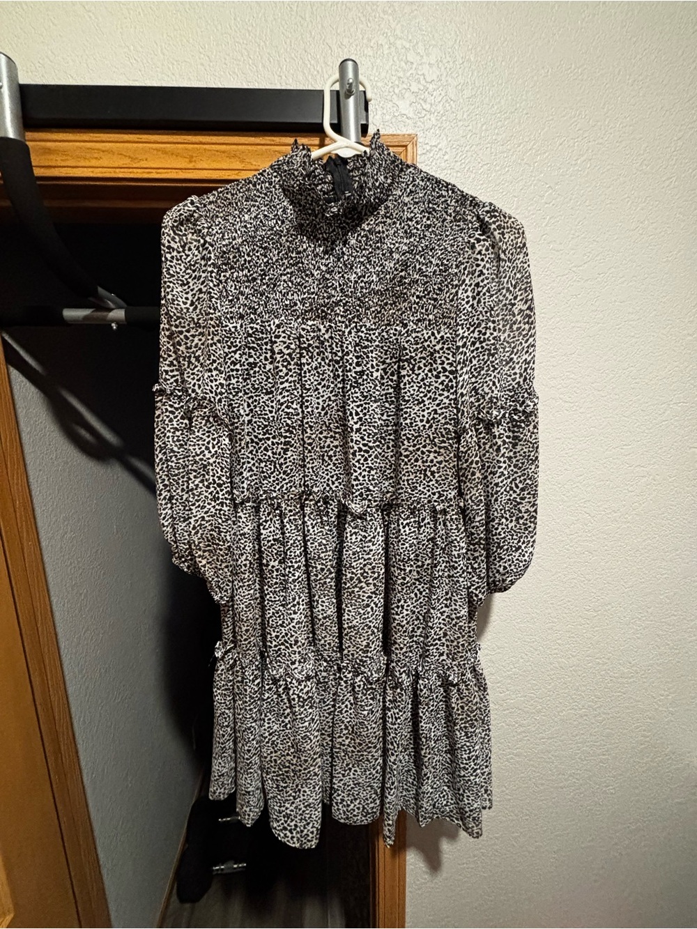 Just...Taylor Black and White Dotted Smocked-Tier Long Sleeve Dress